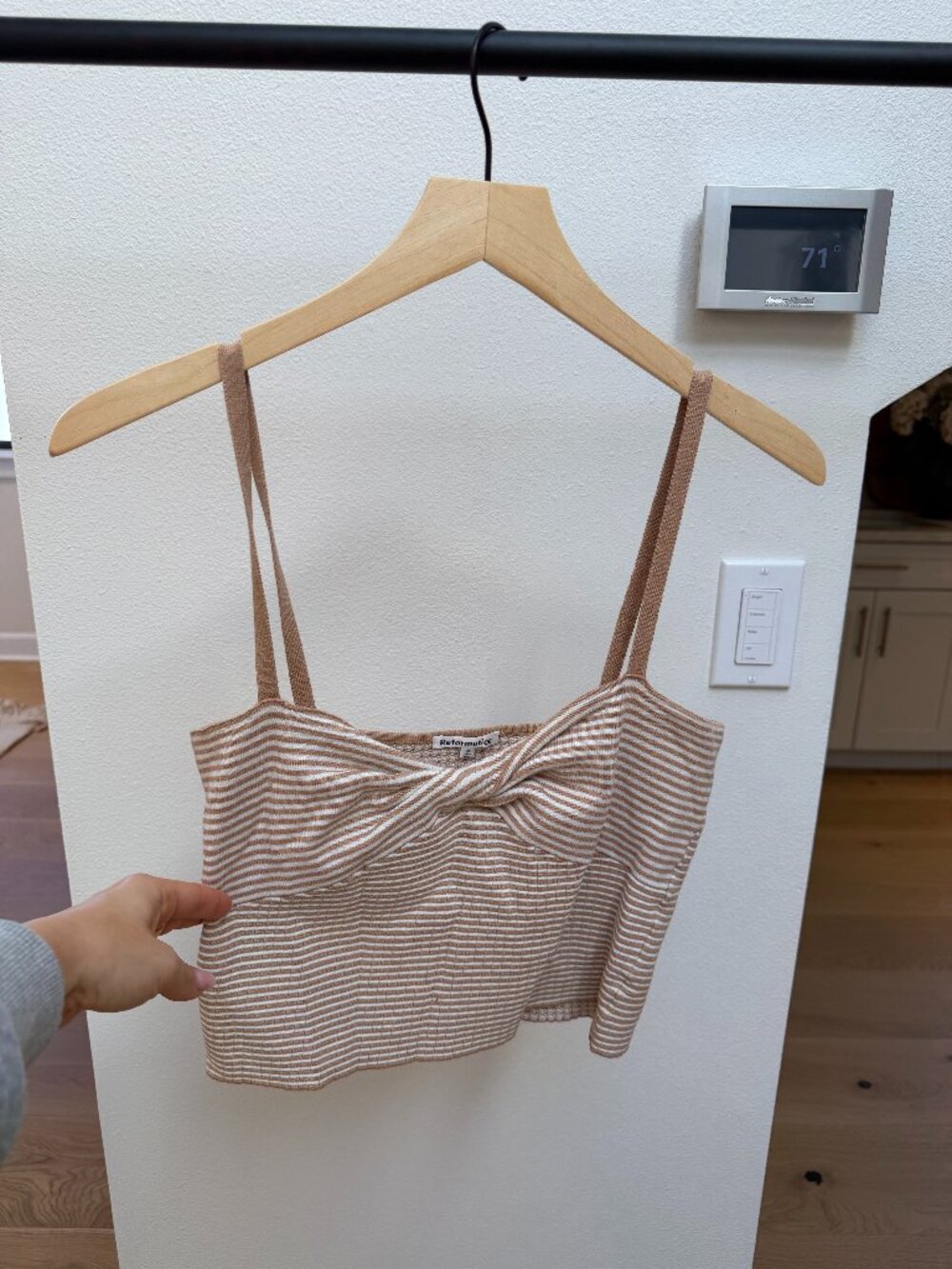 Reformation Tan Ivory Striped Knit Sweetheart Crop Tank Top Size S